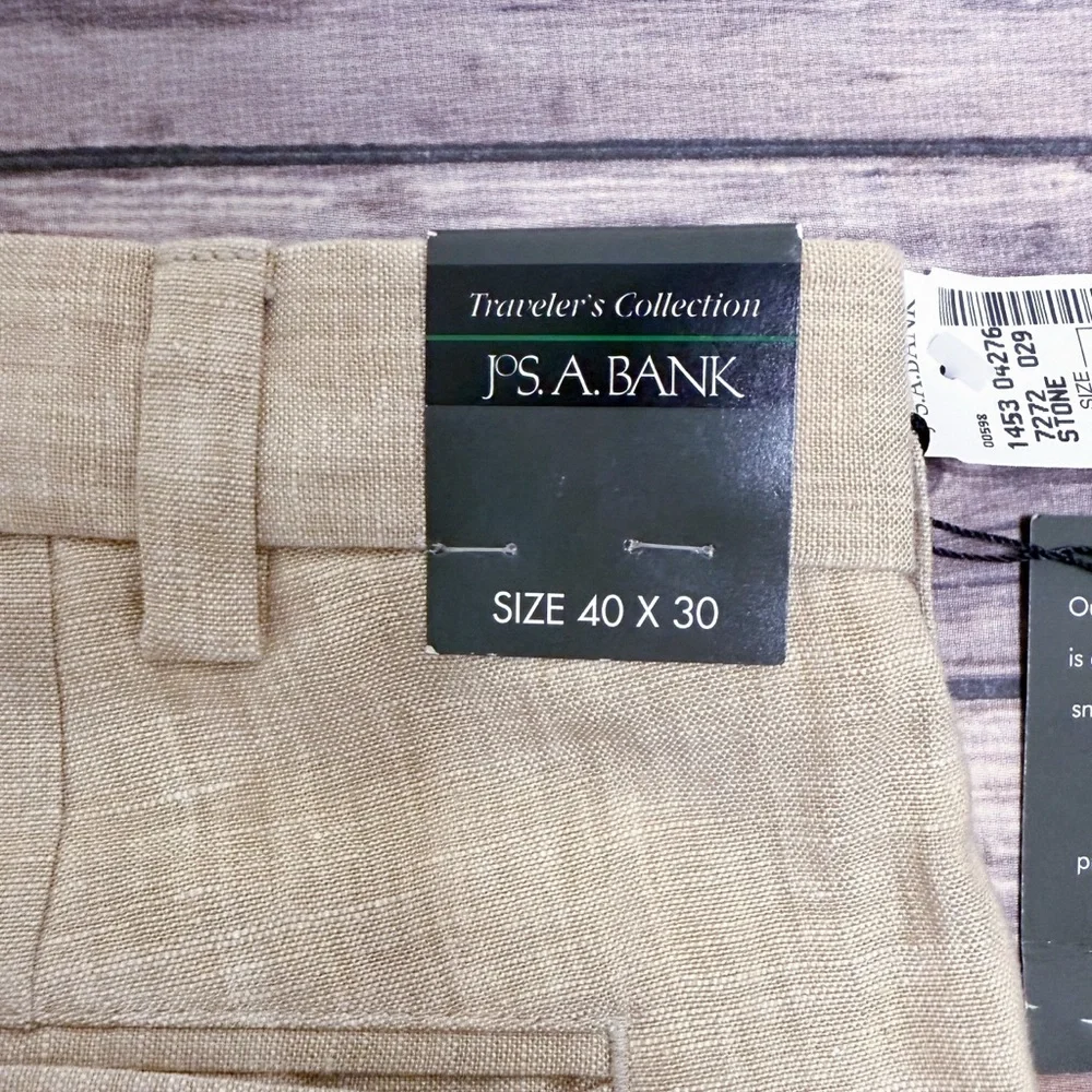 Jos A Bank Beige White Linen Woven Pleated Cuffed Dress Pants New 40 X 30